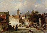 A Busy Market in a Dutch Town by Charles Henri Joseph Leickert
